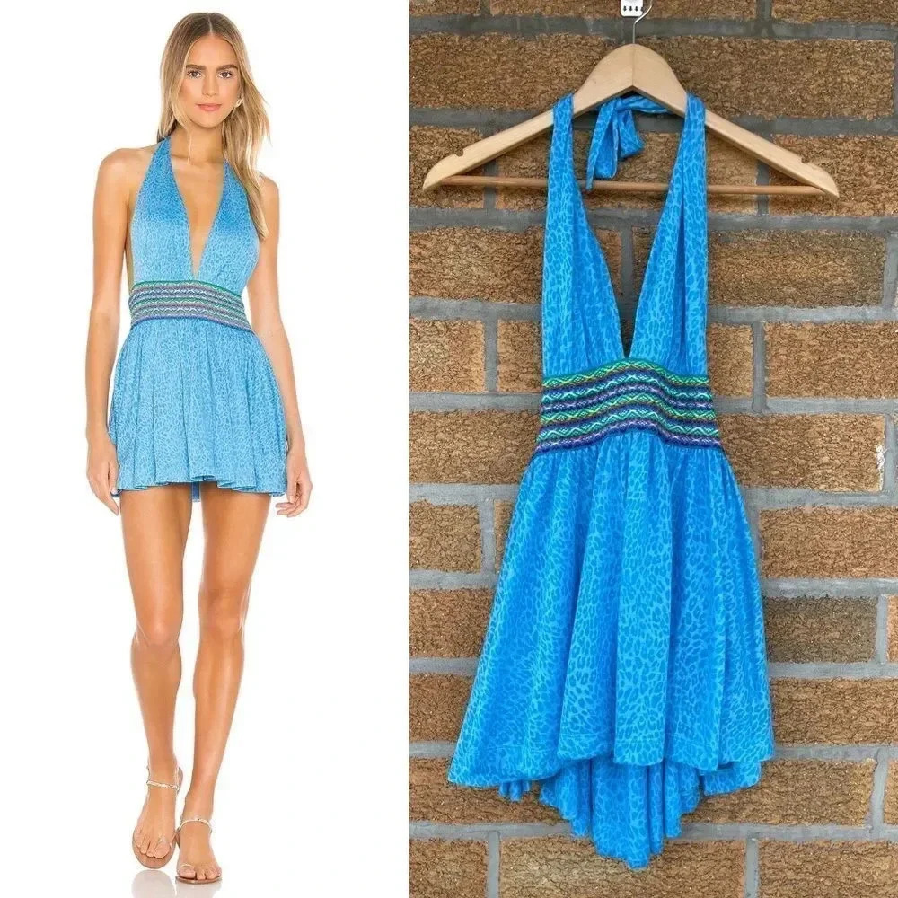 Pitusa Mini Halter Dress in Blue small/medium